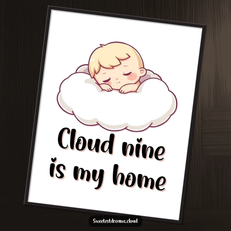 Funny Sleepy Character Poster showing a character napping contentedly on a soft cloud, providing a humorous and cozy aesthetic for wall art.