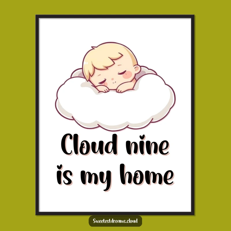 Funny Sleepy Character Poster: Cloud Snuggle Art, Cozy Wall Decor Gift