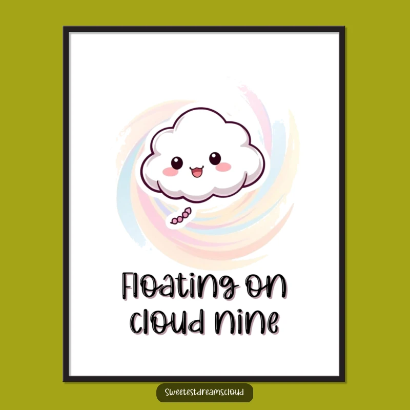 Funny Cloud Character Pastel Swirl Poster - Whimsical Wall Art Decor