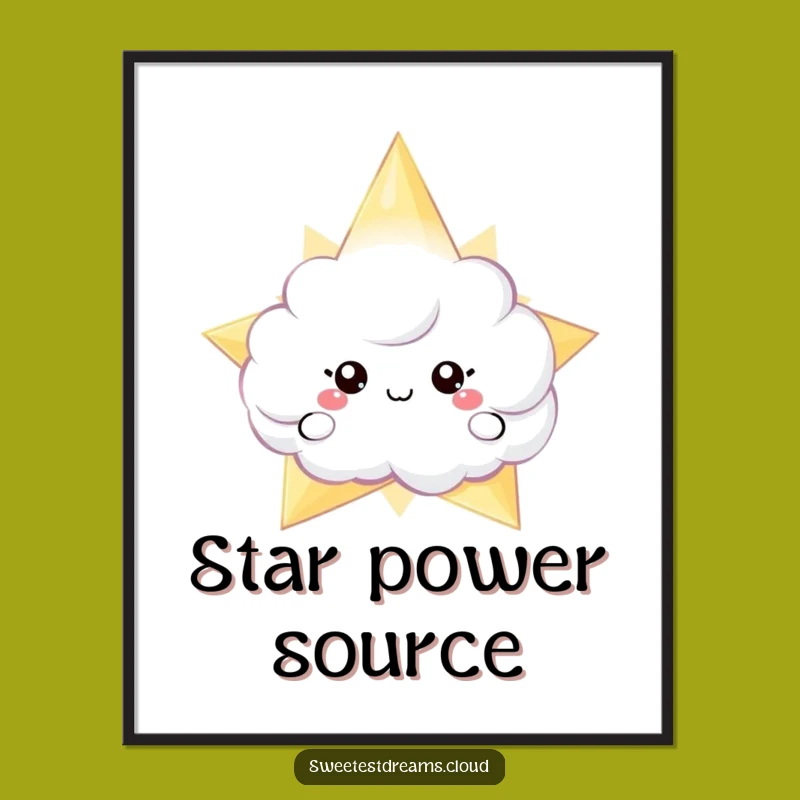 Funny Cloud Peeking Star Poster - Dreamy Cosmic Wall Art