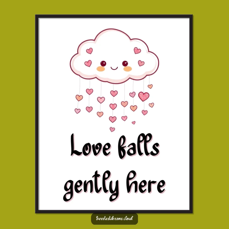 Funny Heart Cloud Poster: Cheerful Raining Art, Uplifting Wall Decor Gift