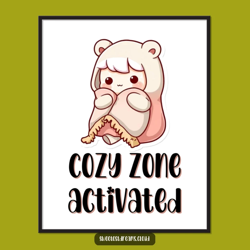 Funny Kawaii Cozy Character Poster: Warm Blanket Decor