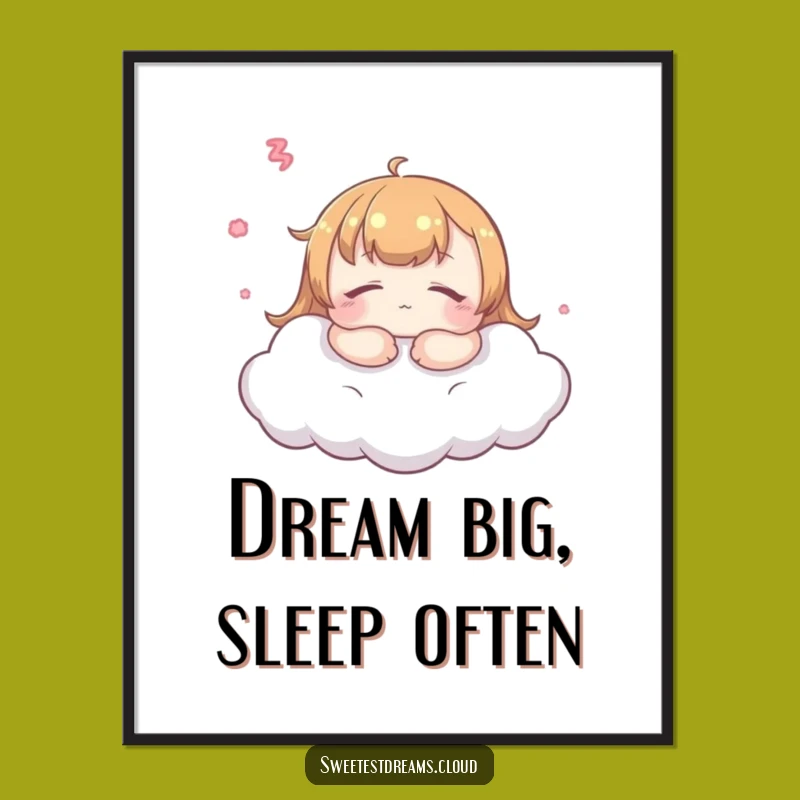 Funny Kawaii Dreamer Poster: Peaceful Cloud Character Art Print for Walls