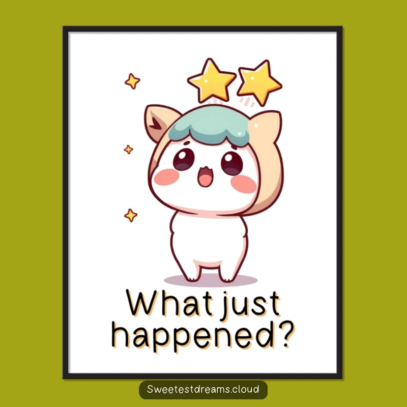 Funny Kawaii Star Surprise Poster: Shocked Character Shooting Star Art Print