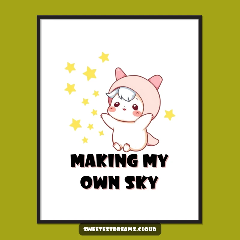 Funny Kawaii Star Toss Poster: Magical Night Sky Character Art Print