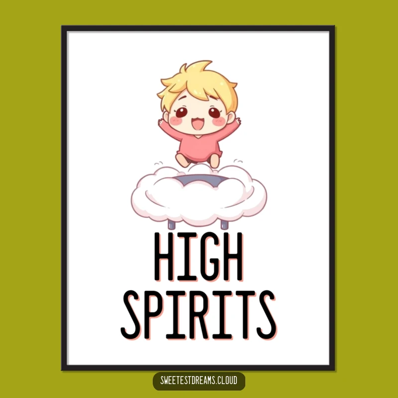 Funny Trampoline Cloud Poster: Energetic Character Art, Wonderful Funny Gift
