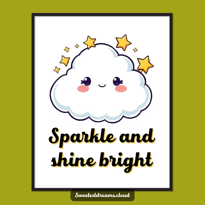Funny Twinkling Cloud Poster: Whimsical Starry Art Print Gift for Decor