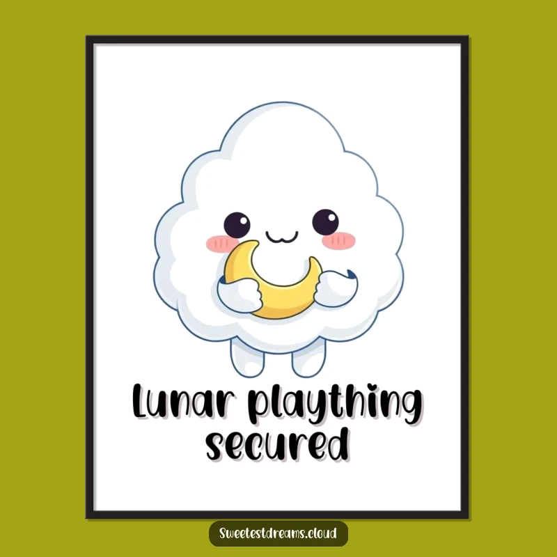 Funny Cloud Moon Toy Poster: Whimsical Celestial Art Print Gift for Decor