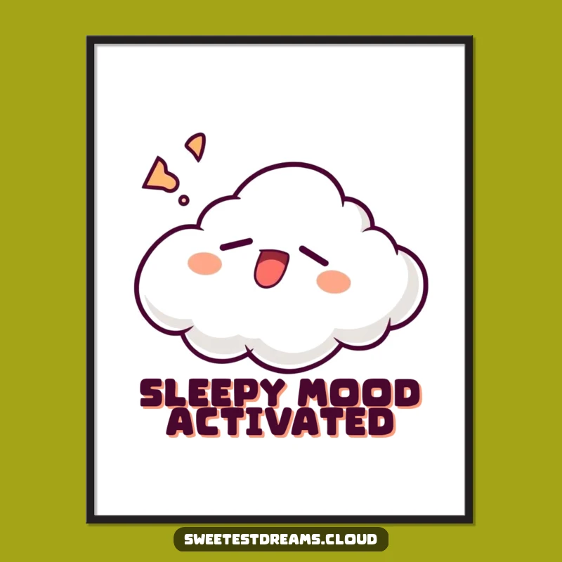 Funny Sleepy Cloud Poster: Relatable Yawning Art Print Gift for Decor