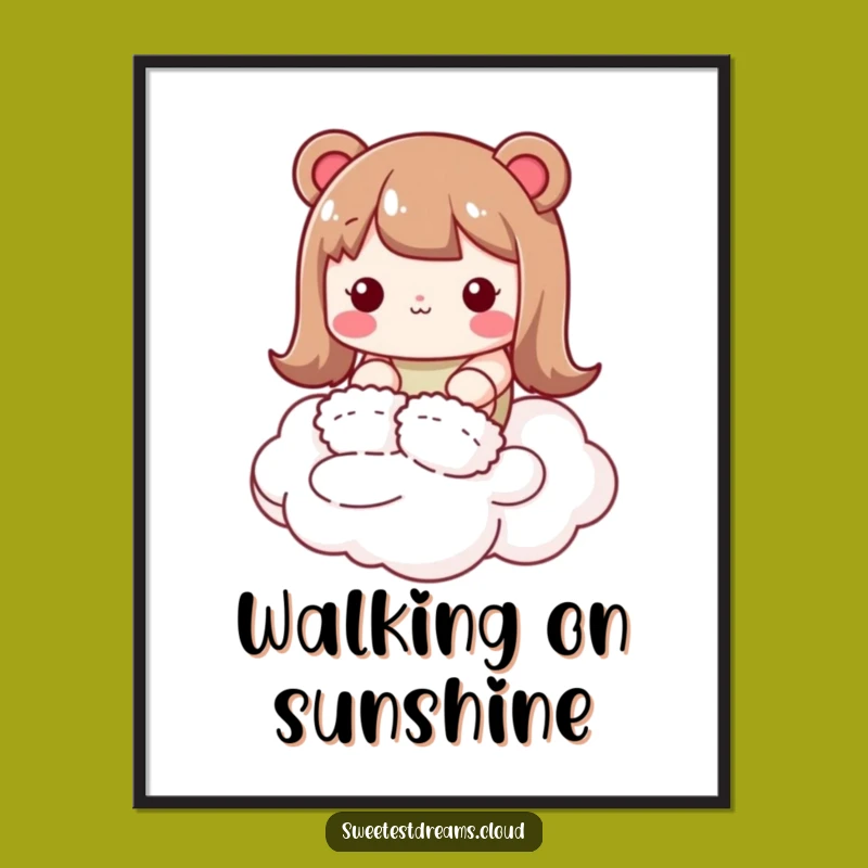 Funny Kawaii Cloud Walker Poster: Slippers Character Art Print
