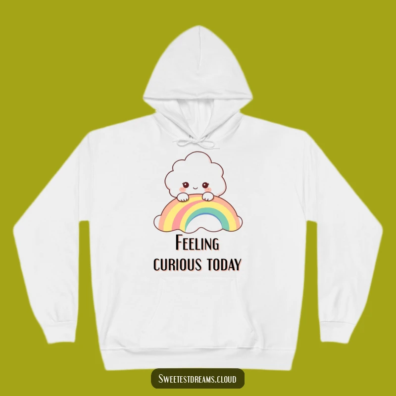Funny Cloud Peeking Over Rainbow Hoodie - Cozy Curious Character, Gifts