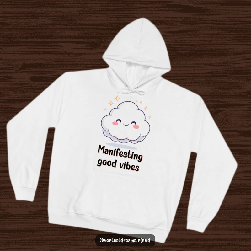 Funny hoodie with a smiling cloud character offering a sparkling dream, perfect for cozy nights and inspiring dreams.