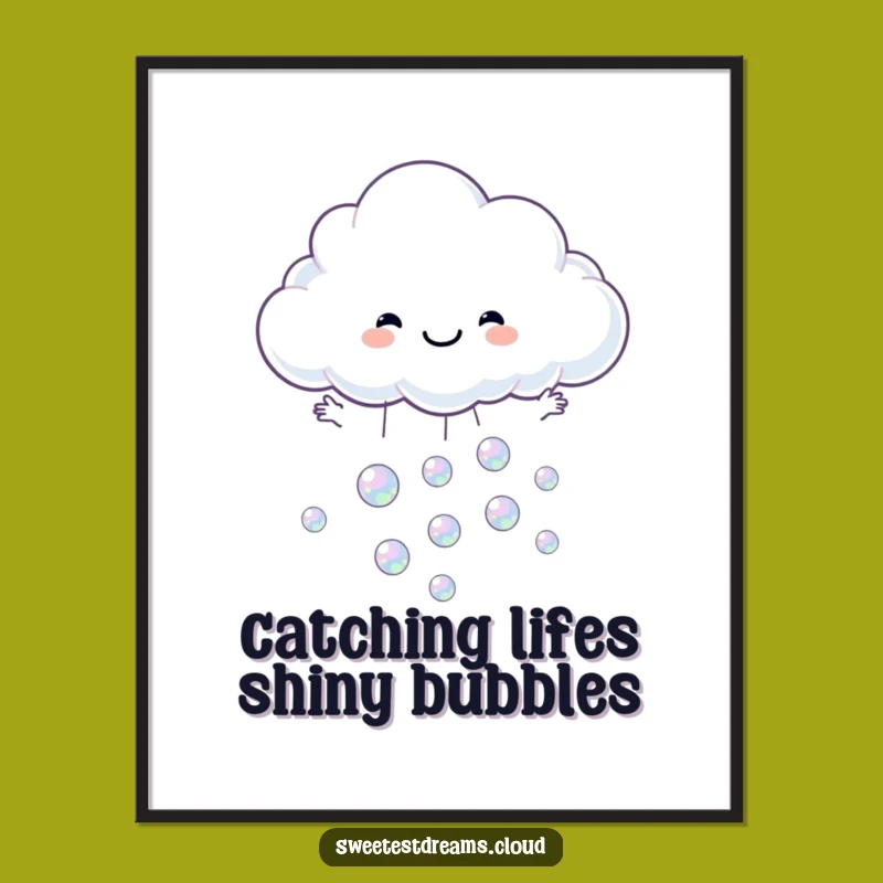 Free Printable Wall Art: Funny Cloud Catching Bubbles, Whimsical Downloadable Decor