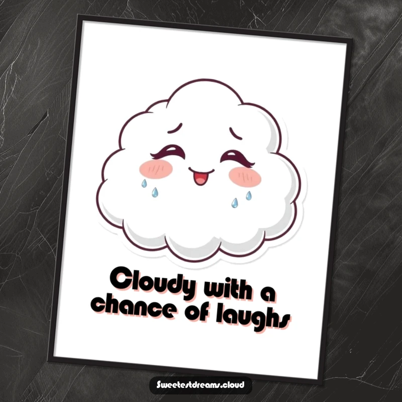 Funny Free Printable Wall Art: A cloud character is in fits of giggles, shedding small, sparkling teardrops.