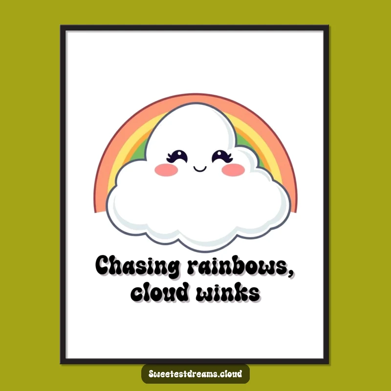 Free Printable Mischievous Cloud Wall Art: Rainbow Wink, Hilarious Downloadable Art