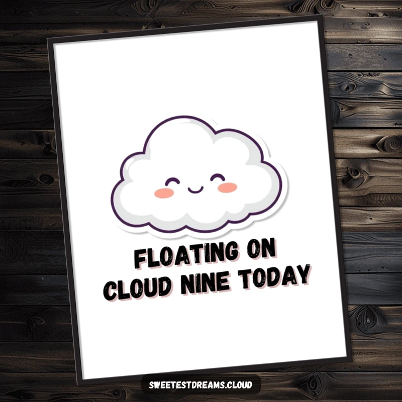 Funny Free Printable Wall Art: A cheerful cloud with closed eyes floats peacefully, radiating calm and pure happiness.