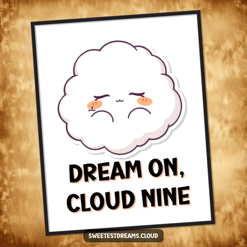 Funny Free Printable Wall Art of a fluffy cloud character with closed eyes, peacefully dreaming, ideal for serene and humorous decor.