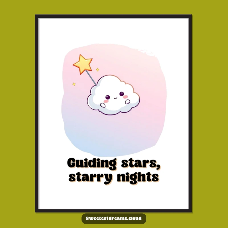Free Printable Wall Art: Funny Cloud Guiding Star, Humorous Downloadable Home Decor