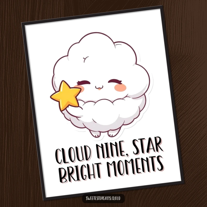 Funny Free Printable Wall Art: A fluffy cloud character winking playfully while clutching a bright, shining star.