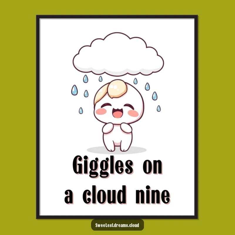 Free Printable Wall Art: Giggling Kawaii Dewdrop Cloud Art Funny Downloadable