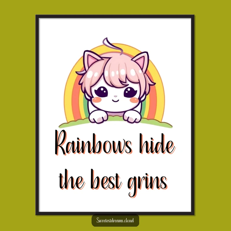 Free Printable Wall Art: Rainbow Grin Character - Funny Downloadable Art Gift