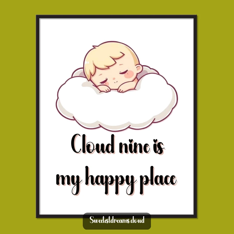 Free Printable Wall Art: Sleepy Cloud Character Funny Downloadable Gift