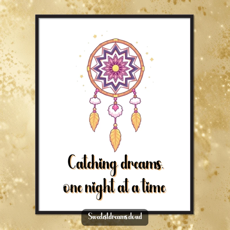 Funny Free Printable Wall Art capturing a whimsical dream catcher woven with cosmic stardust and ethereal clouds, a celestial delight.