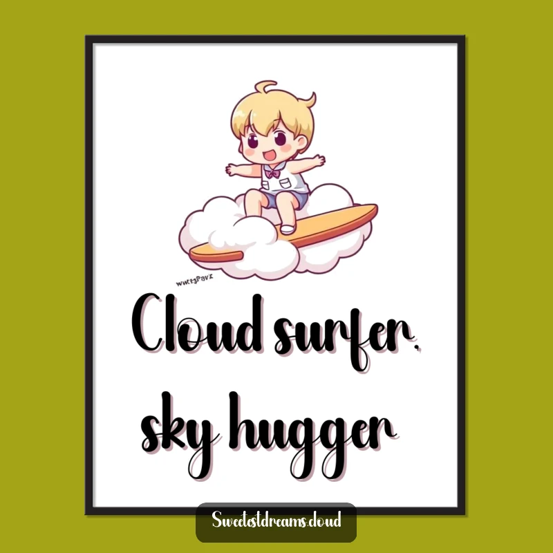 Funny Free Printable Wall Art: Cloud Surfer Character, Quirky Downloadable Art for Your Space