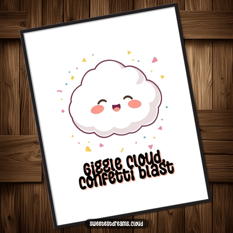 Funny Free Printable Wall Art: A cloud gleefully giggles while tossing a burst of colorful confetti, spreading cheer.