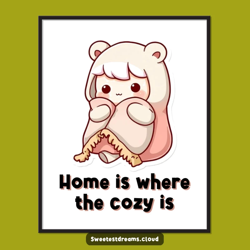 Free Printable Wall Art: Cozy Kawaii Character Blanket Art Funny Downloadable