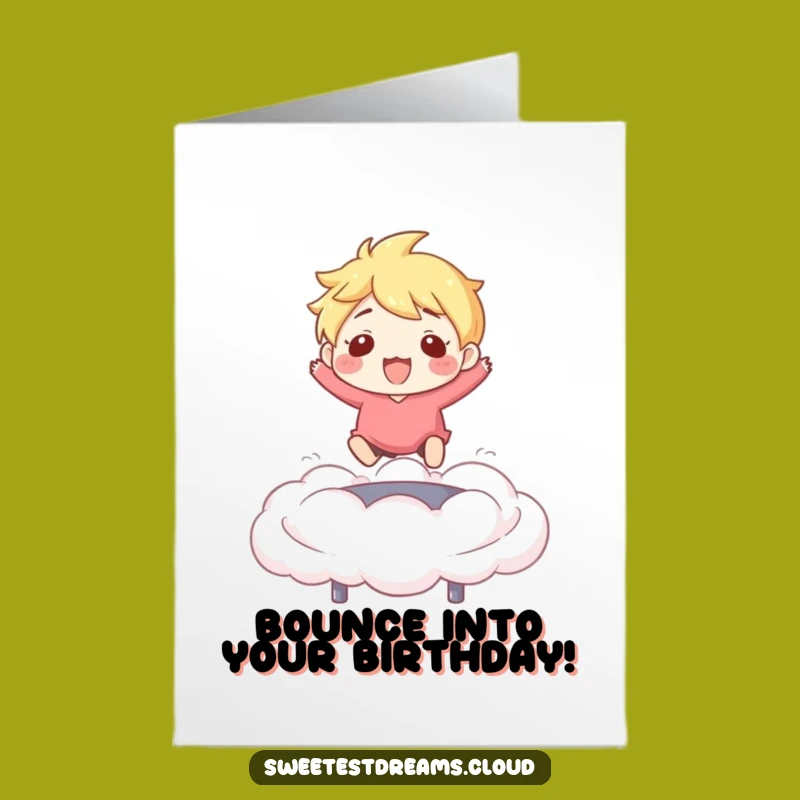 Free Printable Birthday Card: Bouncing Cloud Character, Funny Downloadable Greeting for a Joyful Celebration