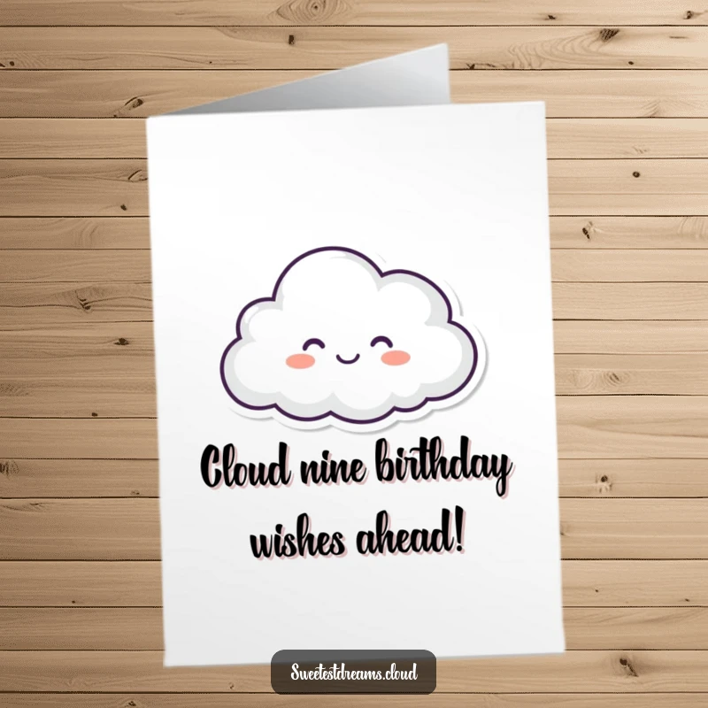 Funny Free Printable Birthday Card: A cheerful cloud with closed eyes floats serenely, radiating pure, blissful happiness.