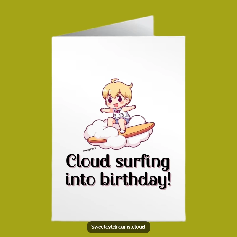 Free Printable Birthday Card: Cloud Surfing Character, Downloadable & Print at Home Fun Gift