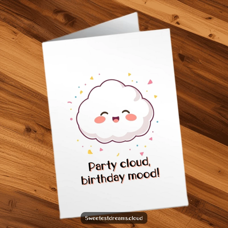 Funny Free Printable Birthday Card: A joyful cloud giggles gleefully while tossing colorful confetti celebrating a fun occasion.
