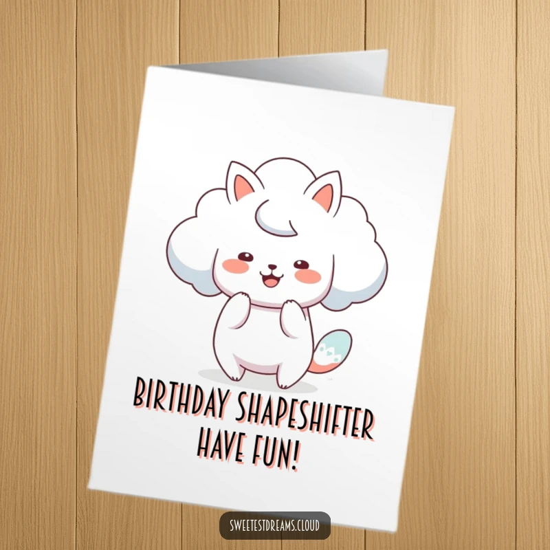Funny Free Printable Birthday Card: A cloud character morphs into a playful animal shape.
