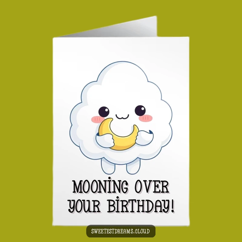 Free Printable Birthday Card: Funny Cloud Holding Moon Toy, Downloadable Fun!