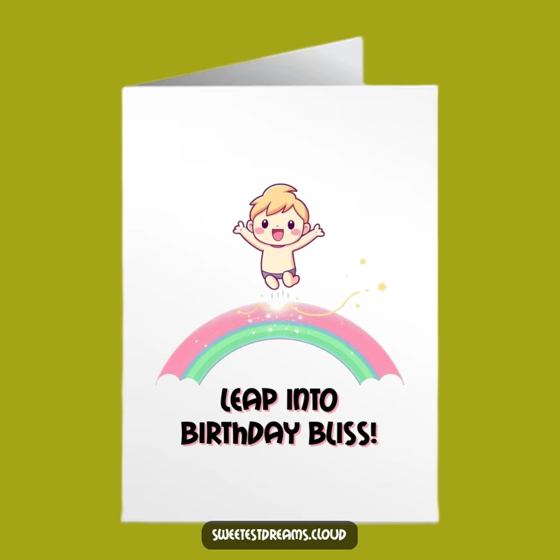 Free Printable Birthday Card: Joyful Rainbow Leaper, Downloadable & Print at Home Fun