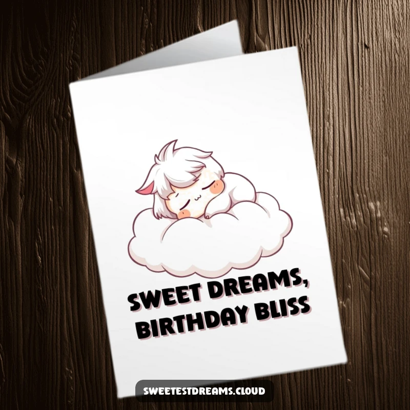 Funny Free Printable Birthday Card featuring a character peacefully snoozing on a fluffy cloud with a serene expression.