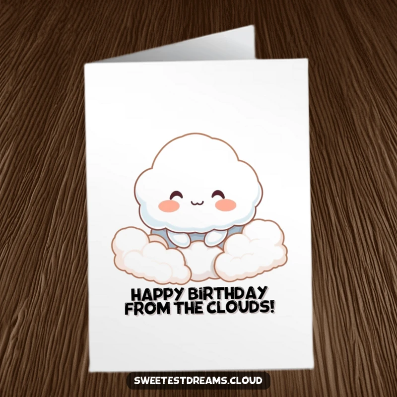 Funny Free Printable Birthday Card: A content cloud with a gentle smile rests peacefully among soft, fluffy clouds.