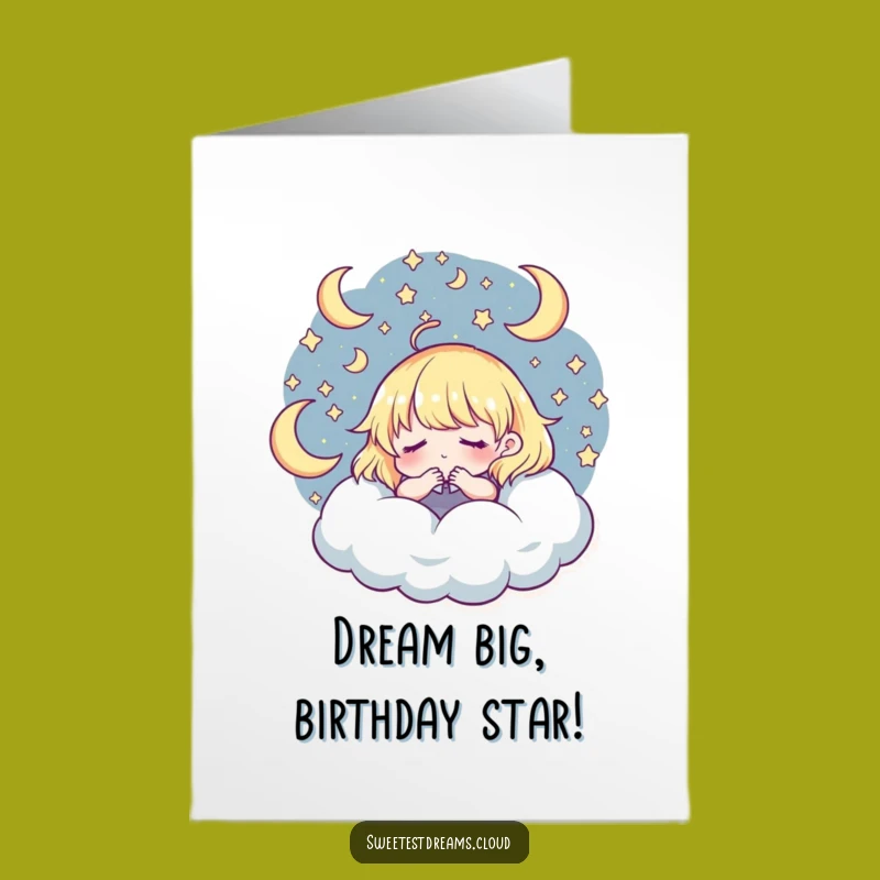 Free Printable Birthday Card: Whimsical Dreamer Character, Funny Downloadable Greeting for a Magical Birthday