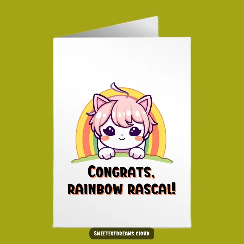 Free Printable Congrats Card: Rainbow Grin Character - Funny Downloadable Gift