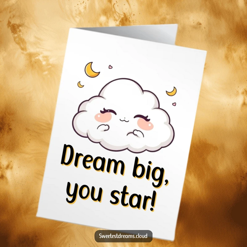 Funny Free Printable Congratulations Card: Cloud dreams with moons. Peaceful, yet humorous, downloadable gift for achievements.