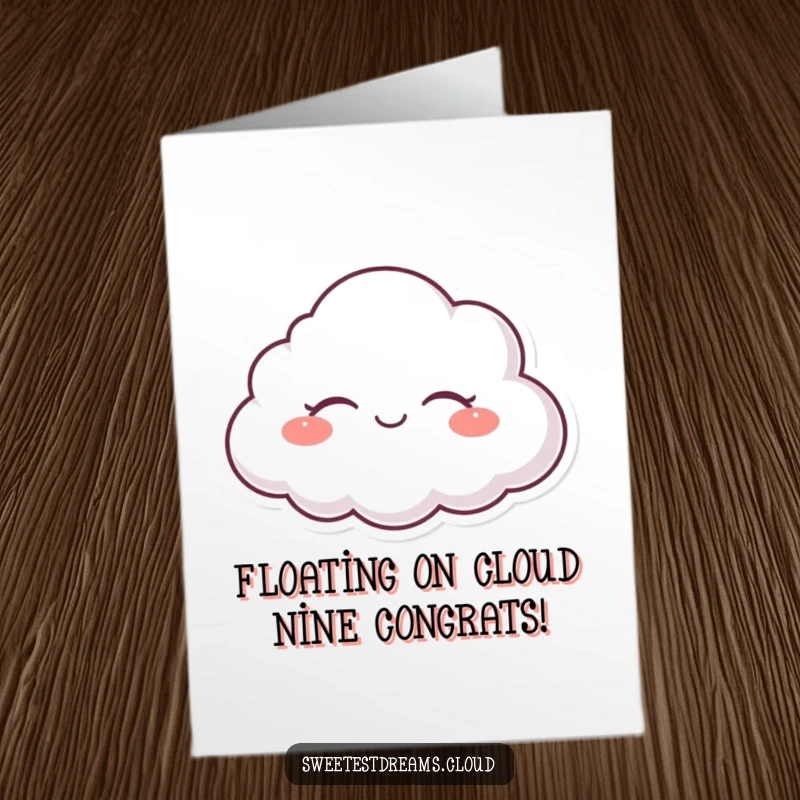 Funny Free Printable Congrats Card: A content cloud character floats serenely, embodying peaceful achievement.