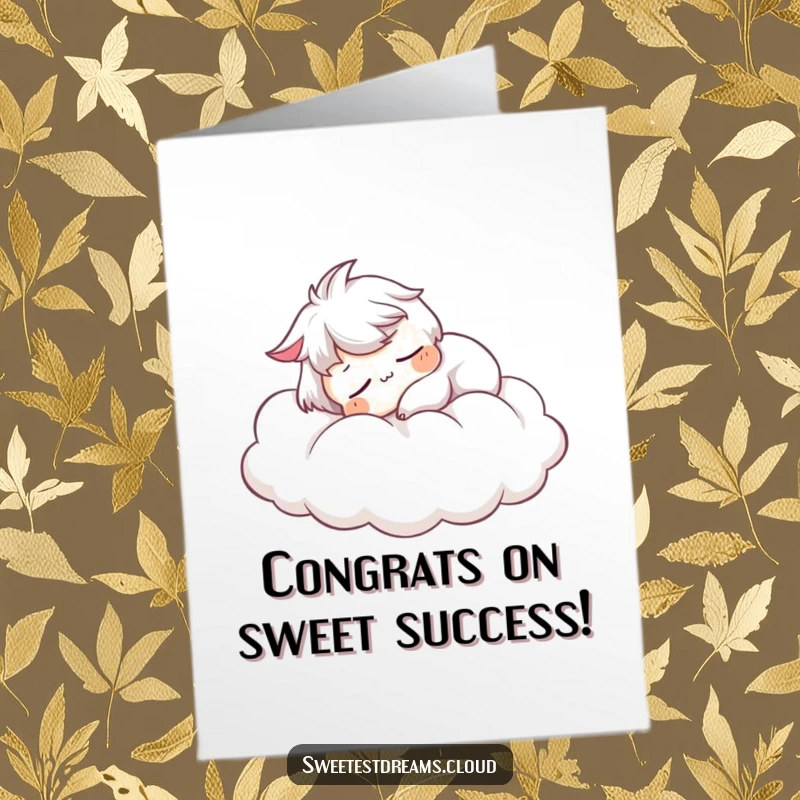 Funny Free Printable Congratulations Card of a character peacefully snoozing on a cloud, signifying a moment of relaxed achievement.