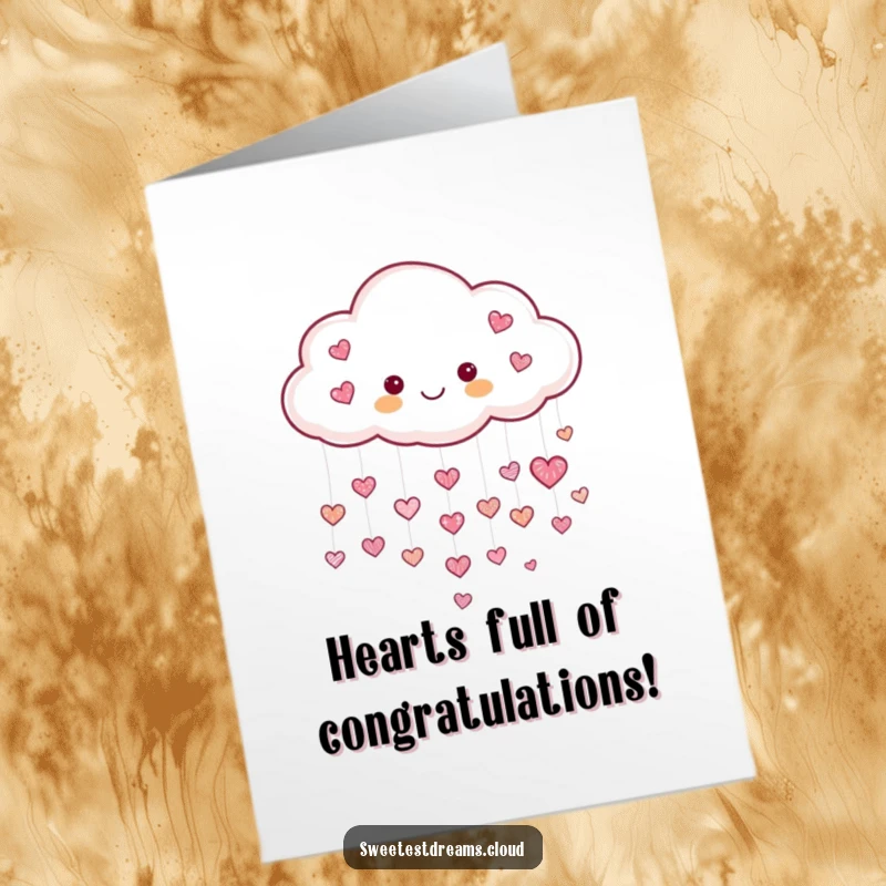 Funny Free Printable Congratulations Card with a happy cloud showering tiny, sparkling hearts, celebrating success with love.