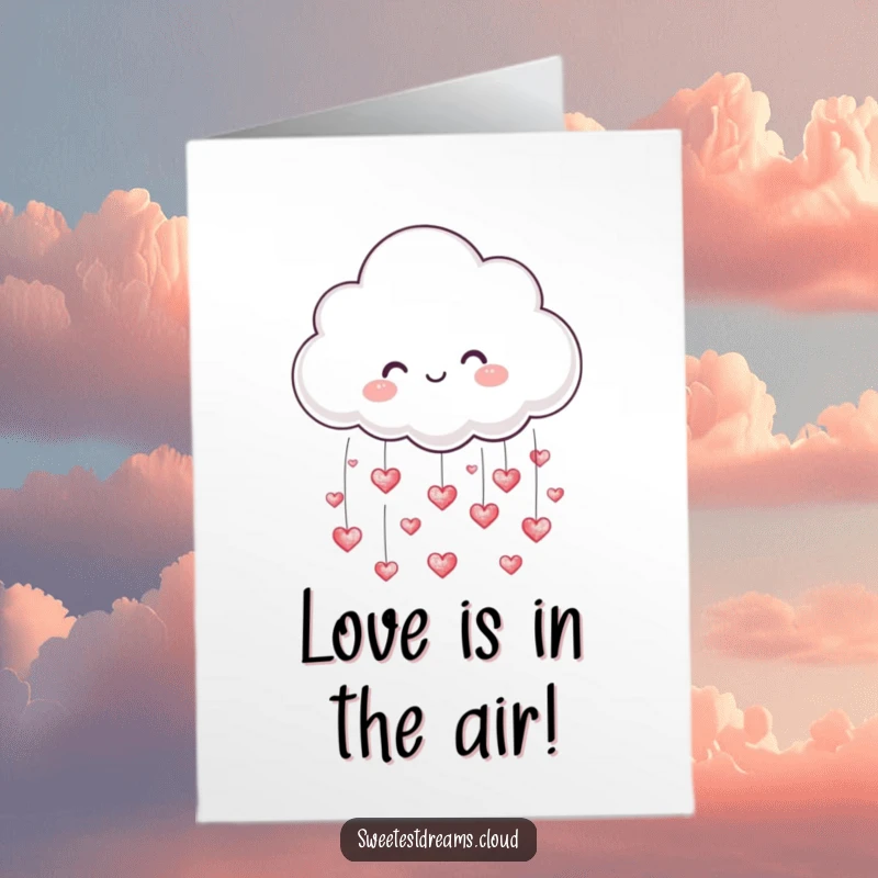 Funny Free Printable Congratulations Card: Whimsical cloud character raining sparkling hearts, a joyous downloadable.