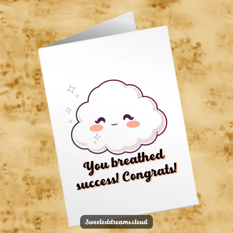 Funny Free Printable Congratulations Card: A cloud exhales a magical puff of dreamy, sparkly air, signifying celebration.