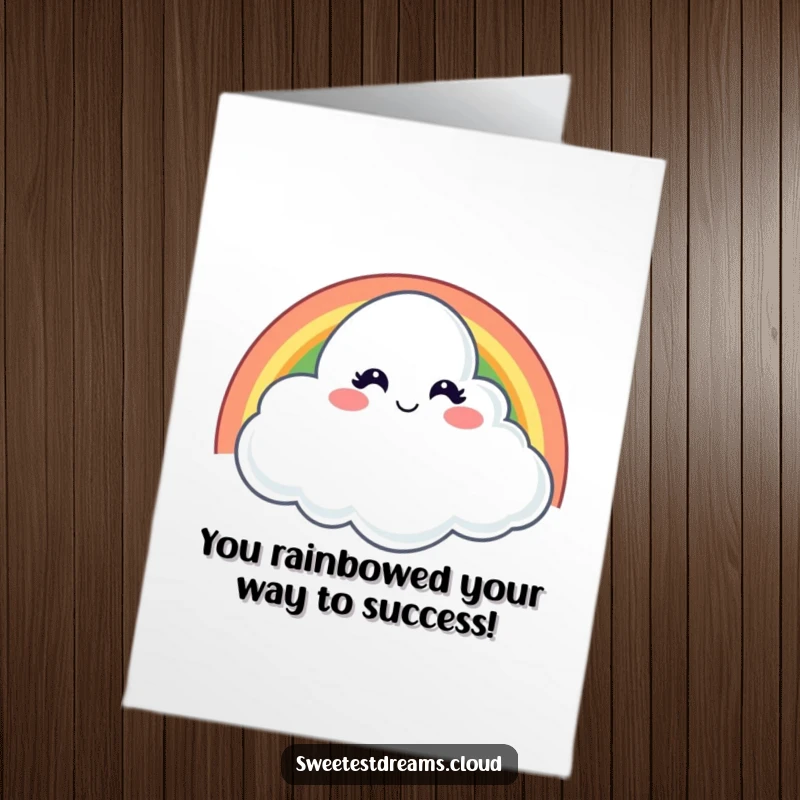 Funny Free Printable Cloud Congratulations Card: A mischievous cloud winks from behind a rainbow, celebrating big wins.