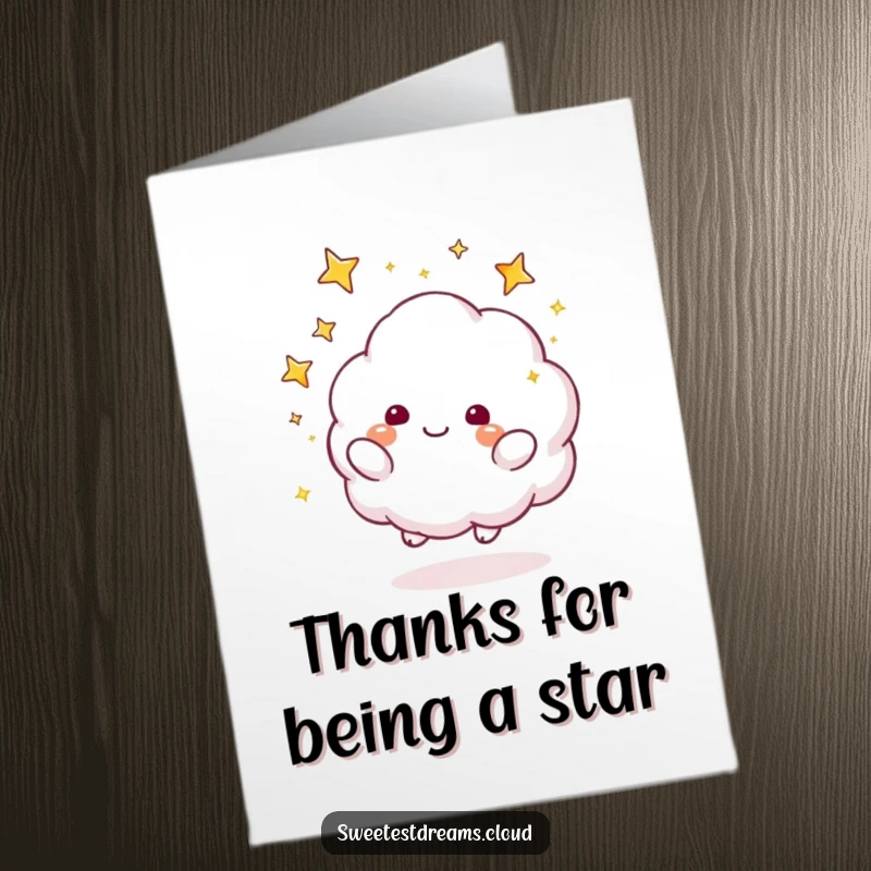 Funny Free Printable Thank You Card: A fluffy cloud tosses sparkly stars as a thank you.