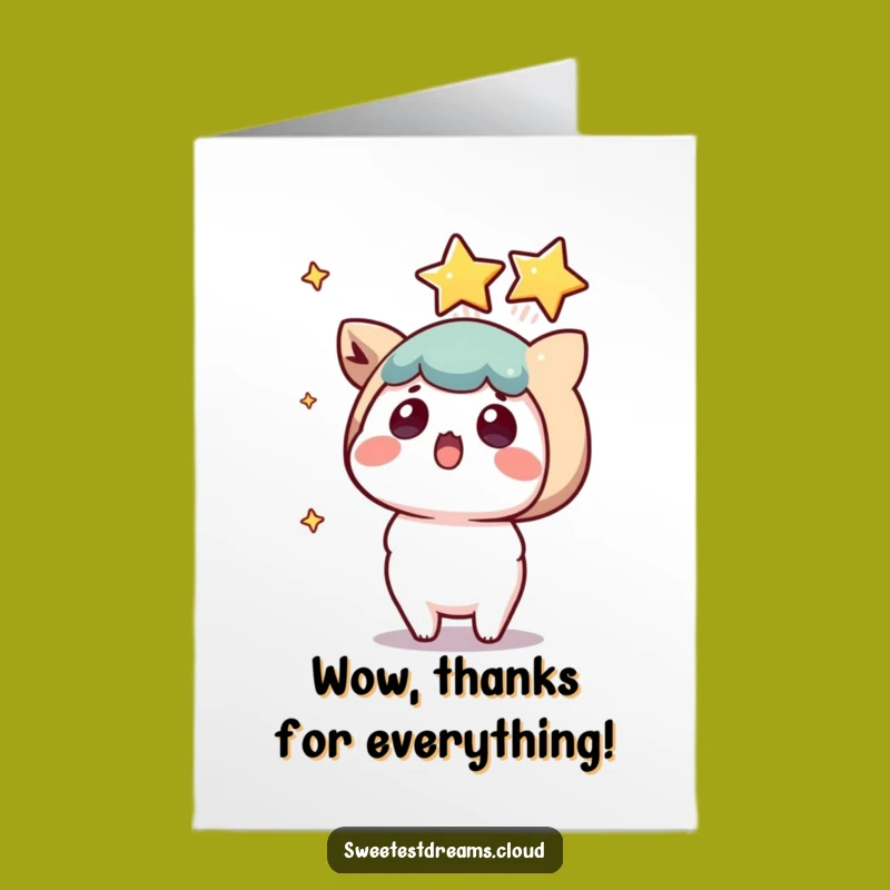Surprised Thanks Card: Free Printable Kawaii Star Landing Gratitude
